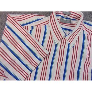 Lord & Taylor Shirt Mens Large White Red Blue Stripe Short Sleeve Kensington